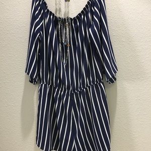 2/$15 or 1/9 Papaya Navy & white romper